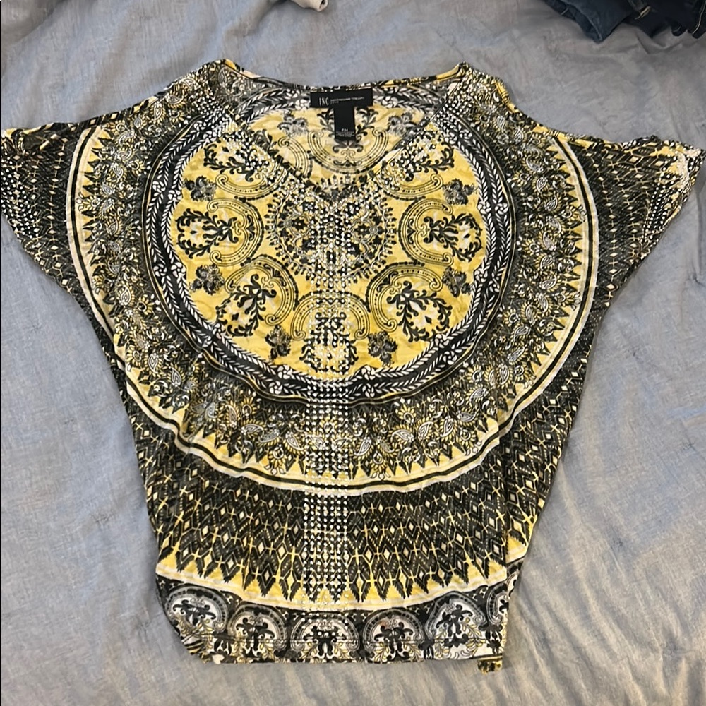 INC International Concepts Women's Yellow and Black Top